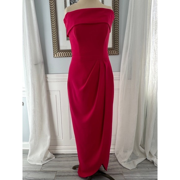 XSCAPE Size 4 Fuchsia Off Shoulder Foldover Neckline Gown NWT - Picture 6 of 9